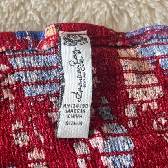 American Rag red floral off shoulder ruffle top size small - Picture 9 of 16